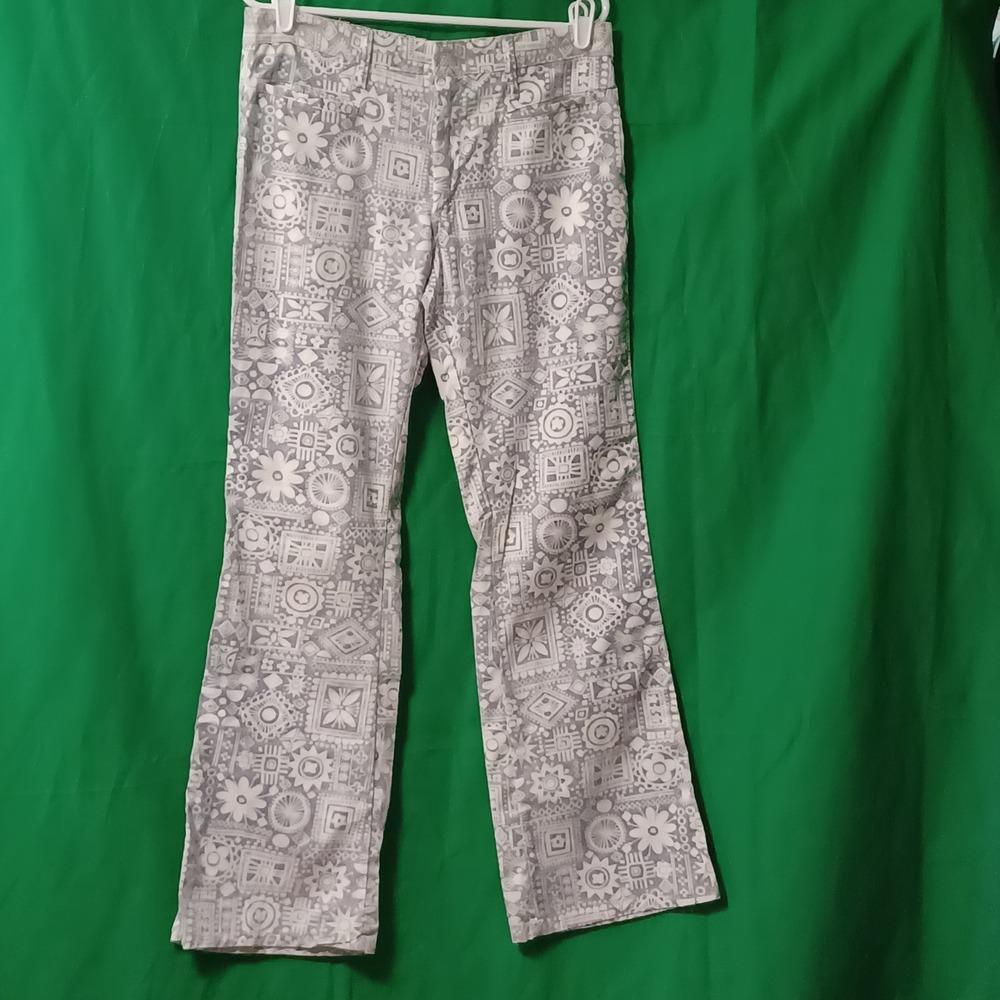 Vintage Male‎ Slacks Jeans Blue White Geometric Floral Print Flare Pants 32x30